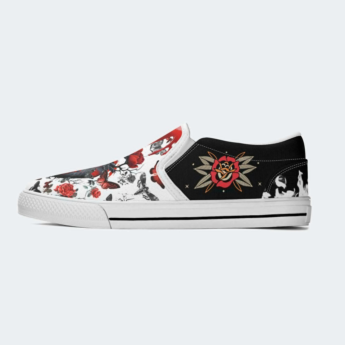 Heart Rose Butterfly Print - Slip On Shoes