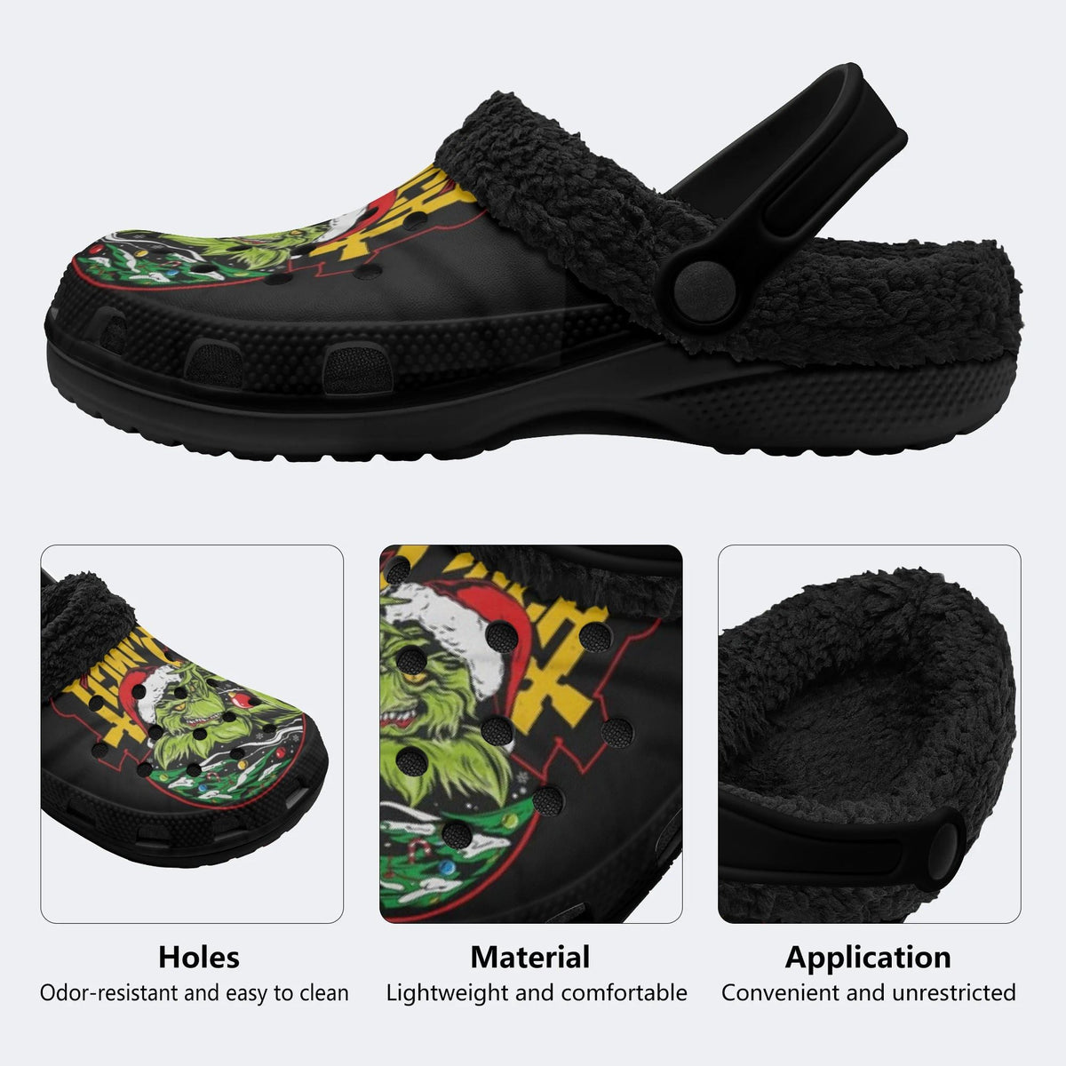 Gothmas Grinch Print - Fur Lined Slippers/Sandals