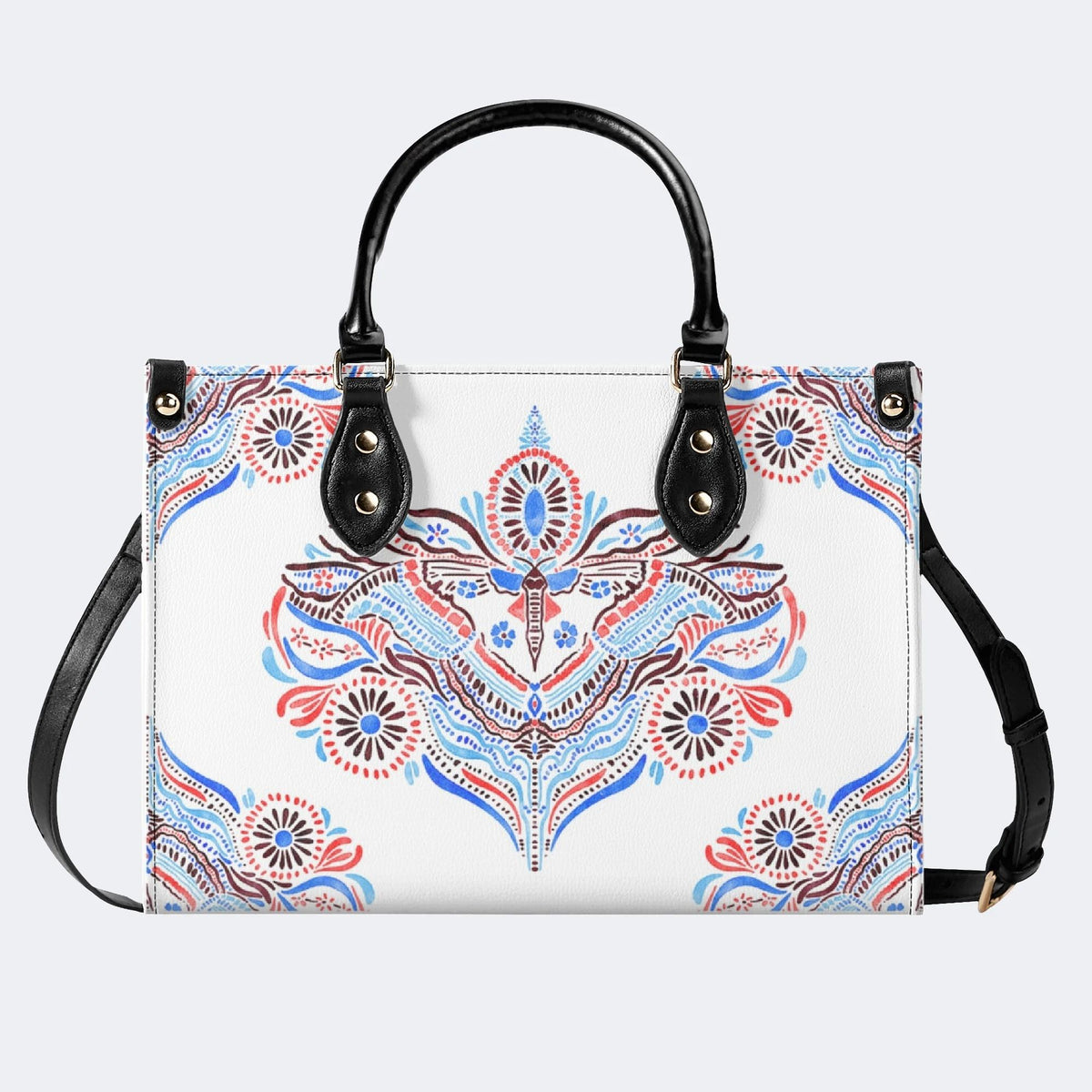 Classic Watercolor Moth Print - Leather Handbag