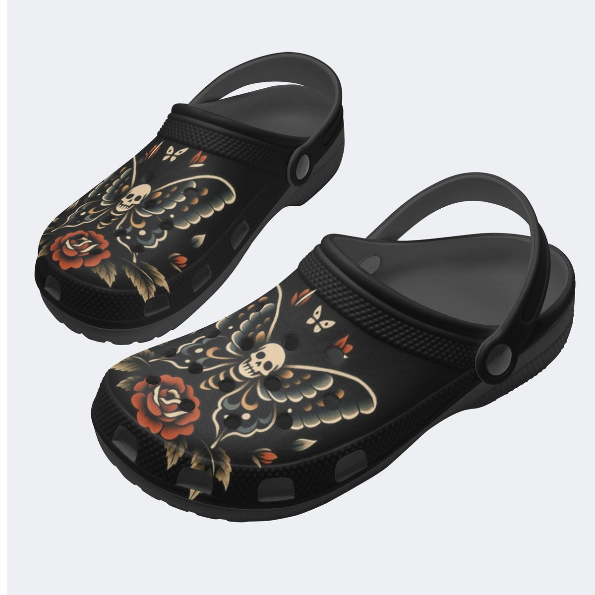 Skull And Moth Print - Slippers/Sandals