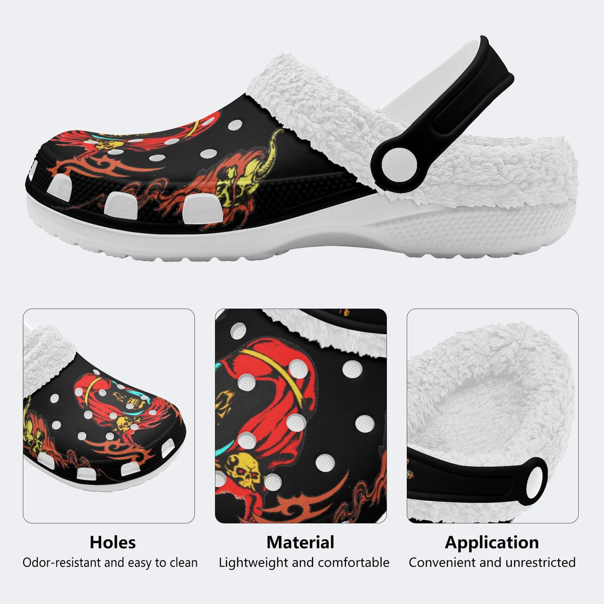 Horror Skull Print - Fur Lined Slippers/Sandals