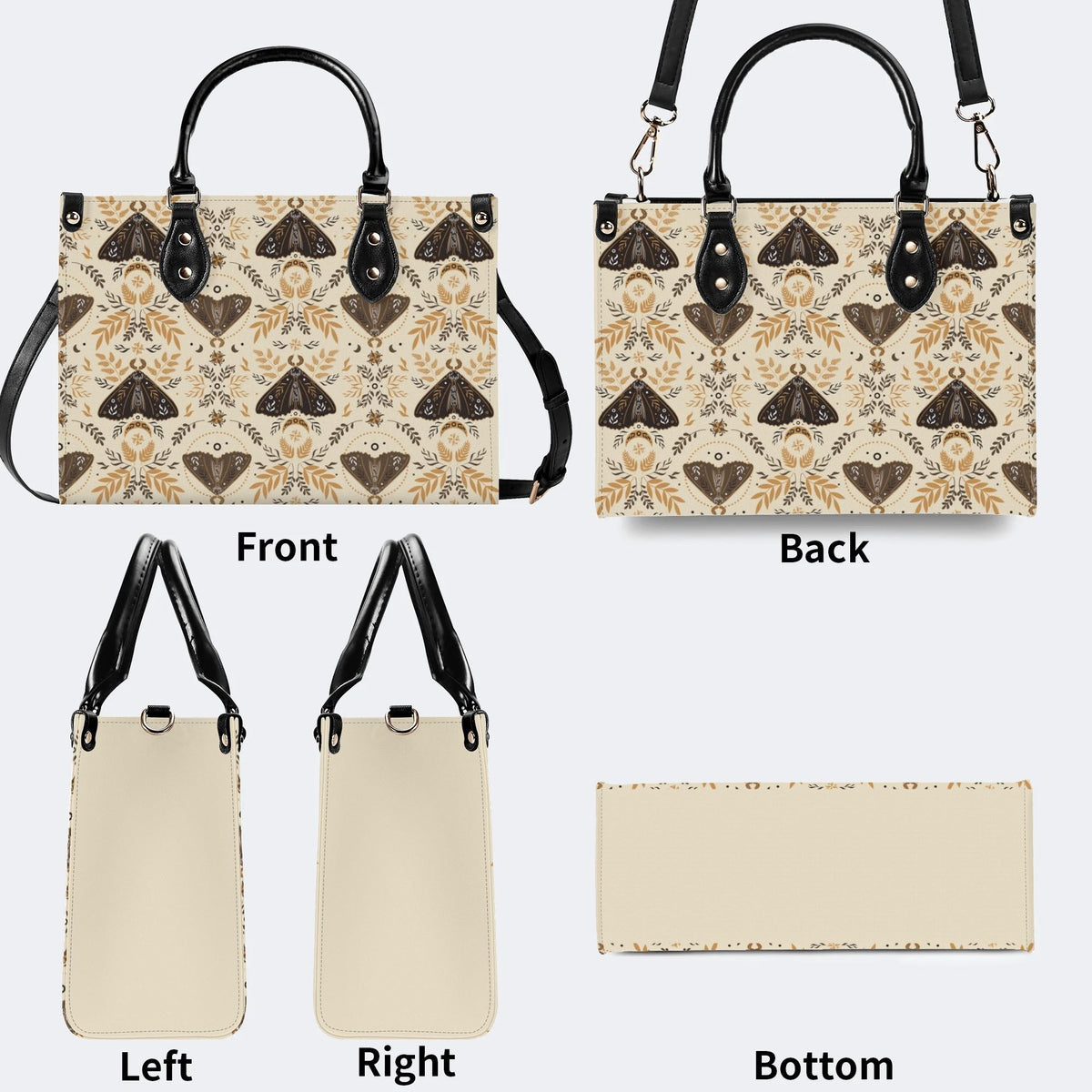 Moths Pattern Print - Leather Handbag
