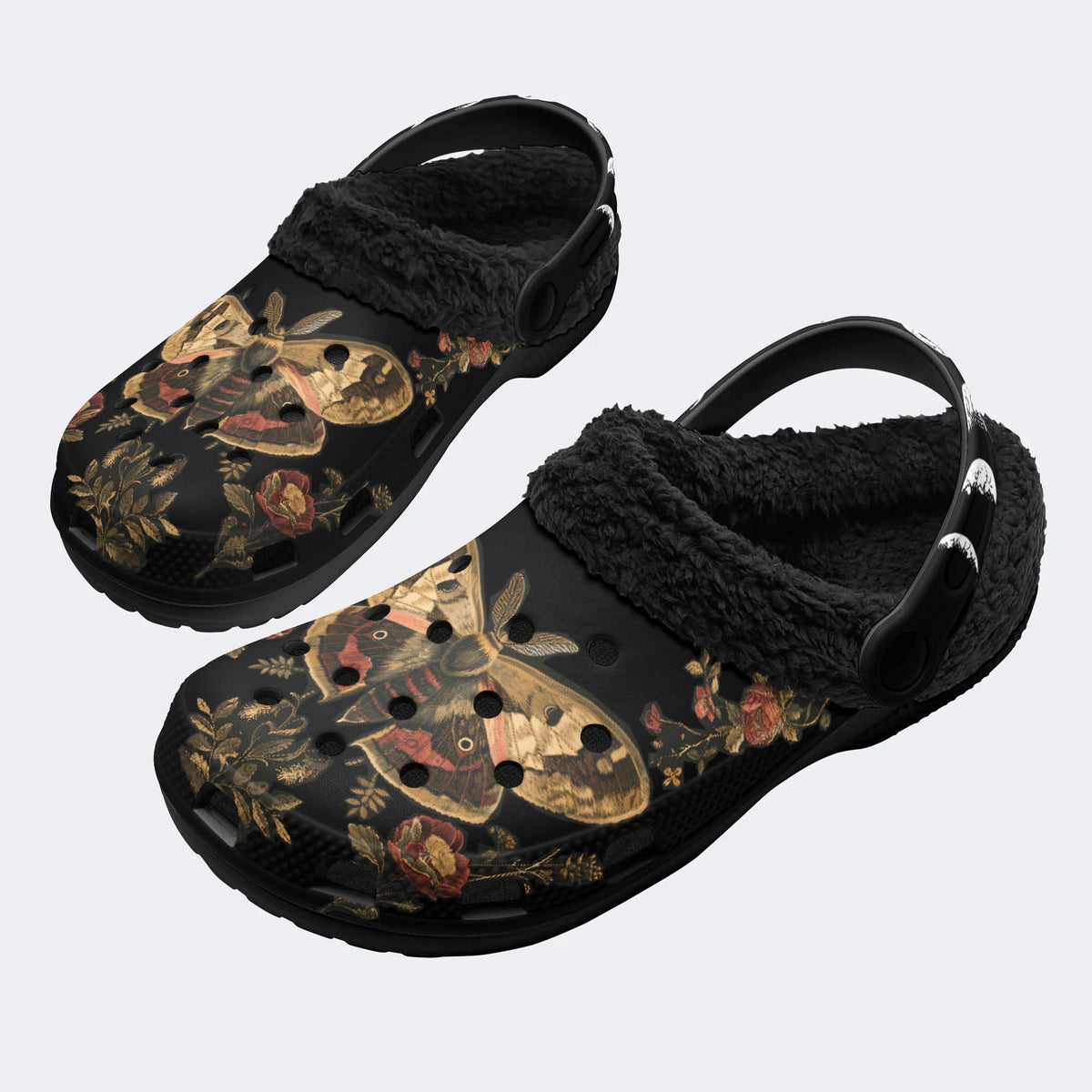 Moth In The Forest Vintage Print - Fur Lined Slippers/Sandals