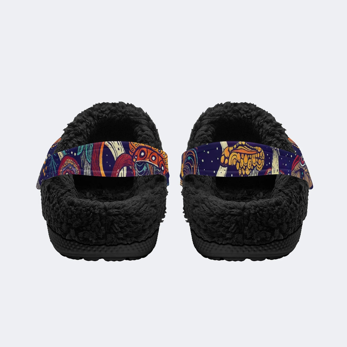 Gothic Occult Trippy Mushroom Cosmic Eye - Fur Lined Slippers/Sandals