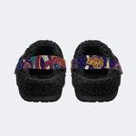 Gothic Occult Trippy Mushroom Cosmic Eye - Fur Lined Slippers/Sandals