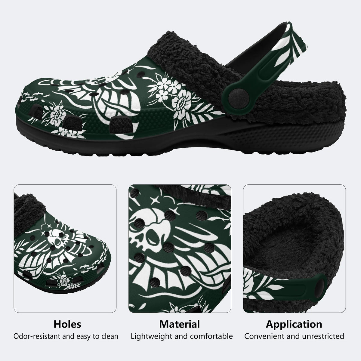 Moth Skull Chain Flower - Fur Lined Slippers/Sandals