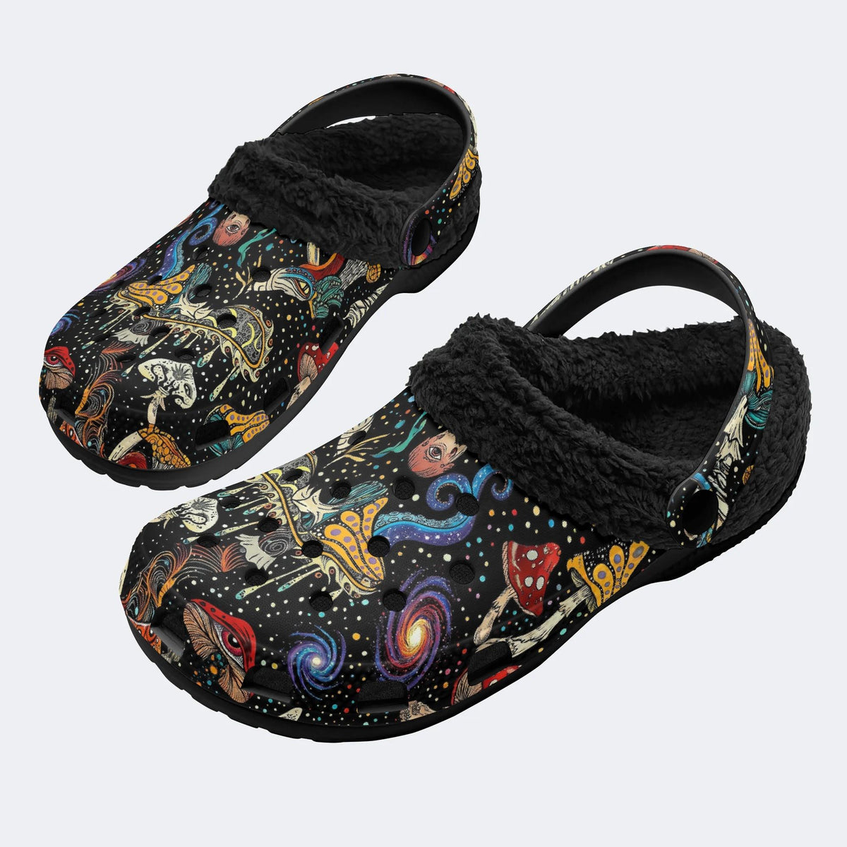Gothic Psychedelic Mushroom Space Galaxy - Fur Lined Slippers/Sandals