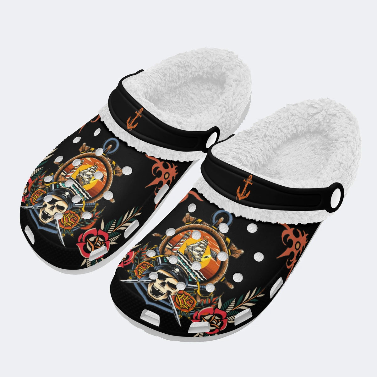 Pirate & UFO Print - Fur Lined Slippers/Sandals