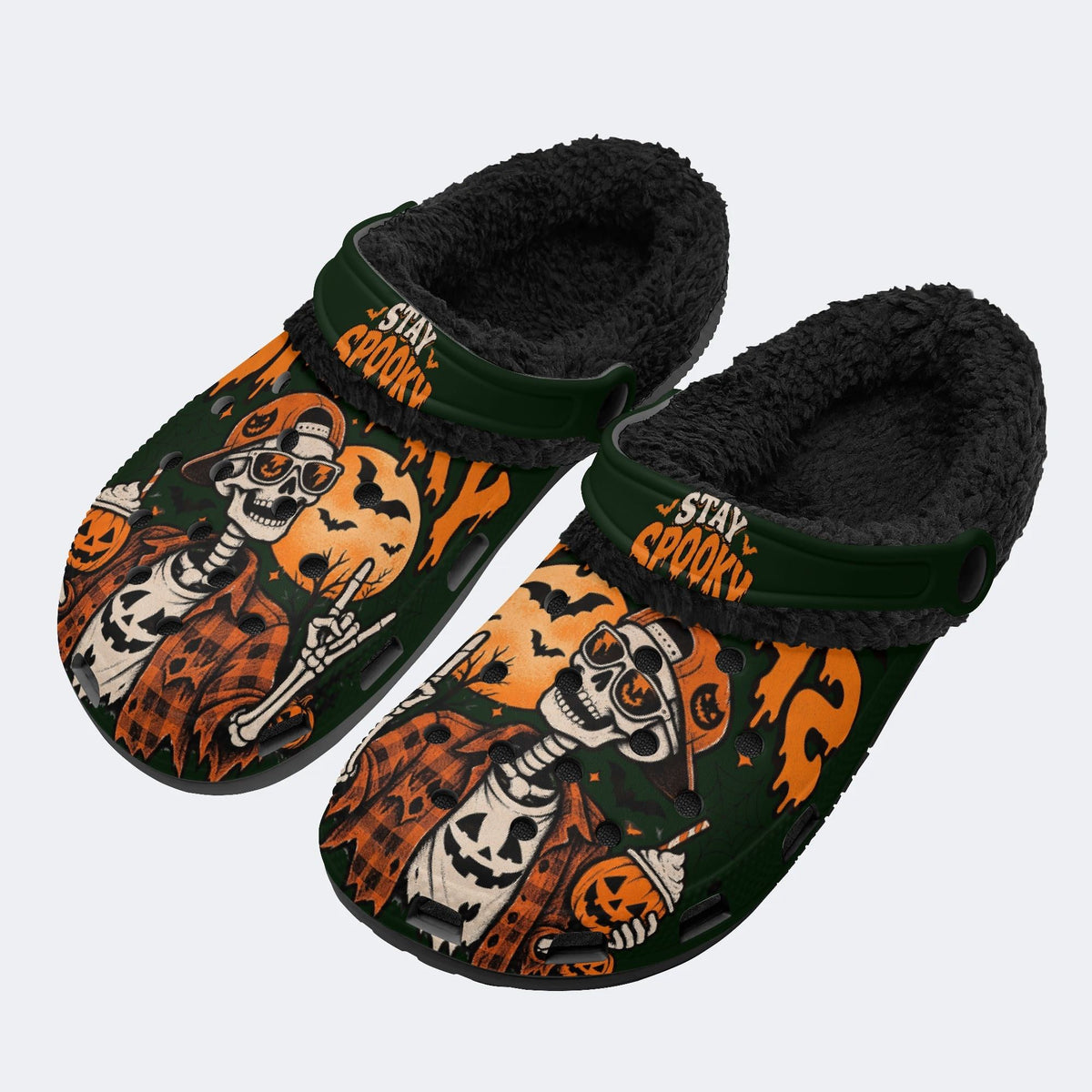 Hipster Halloween Skull - Fur Lined Slippers/Sandals