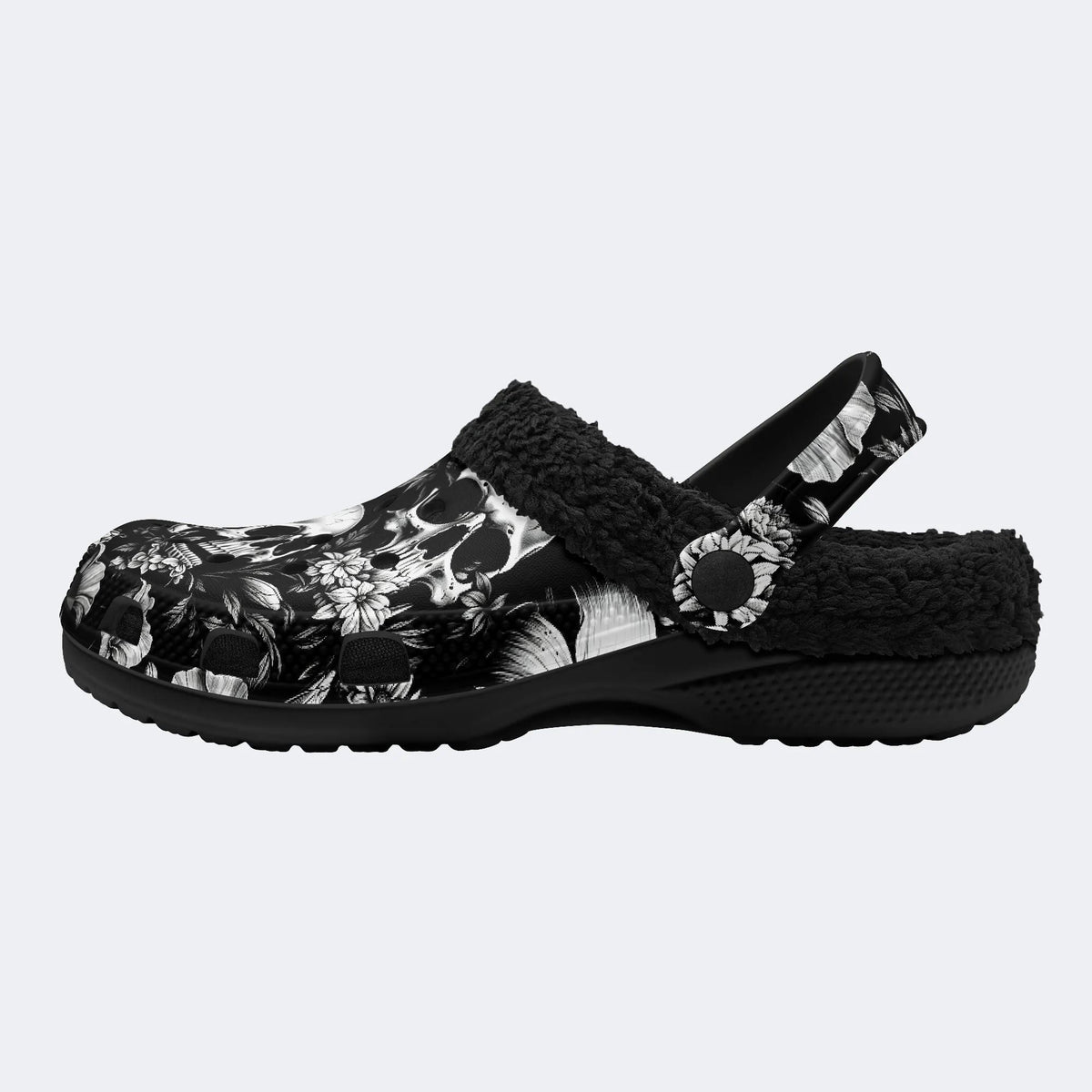 Vintage Floral Skull‑Fur Lined Slippers Sandals