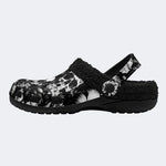 Vintage Floral Skull‑Fur Lined Slippers Sandals