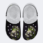 Unisex Green Skull Print - Fur Lined Slippers/Sandals