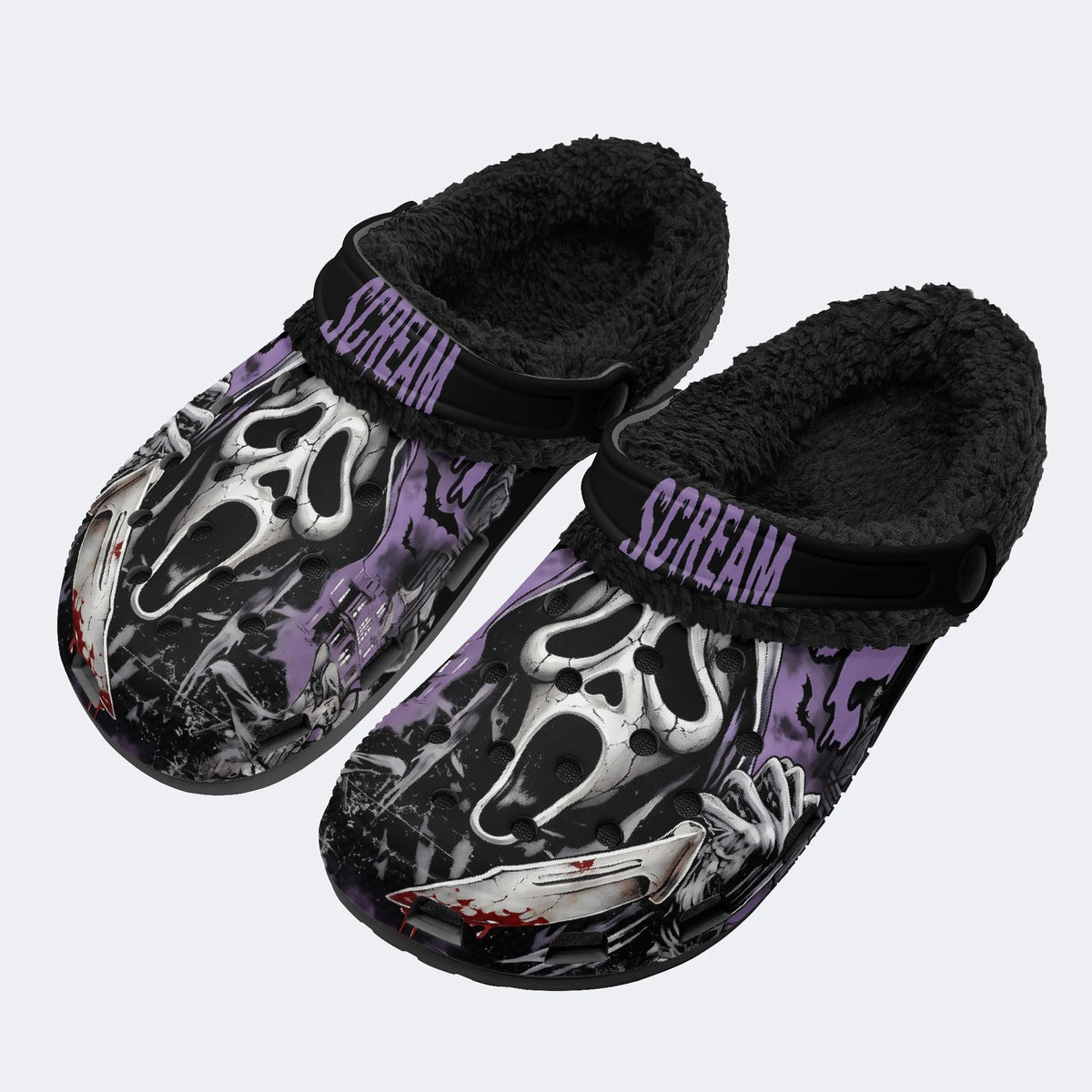 Gothic Scream Ghostface Knife Purple Smoke - Fur Lined Slippers/Sandals