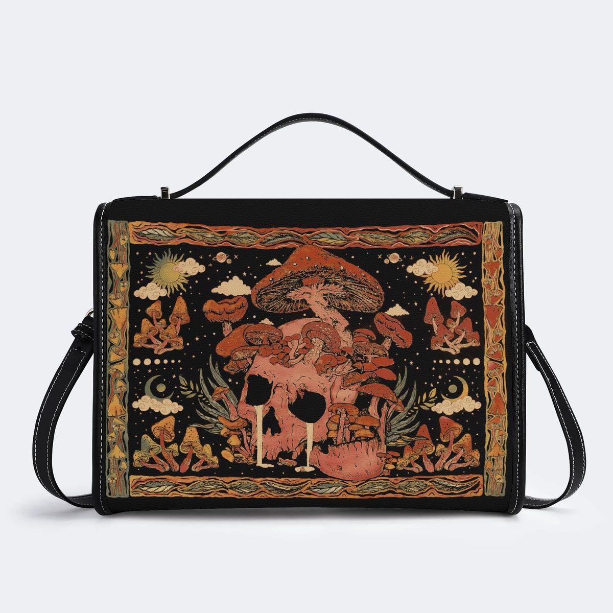 Mushroom Parasitic Skull - Leather Satchel Bag