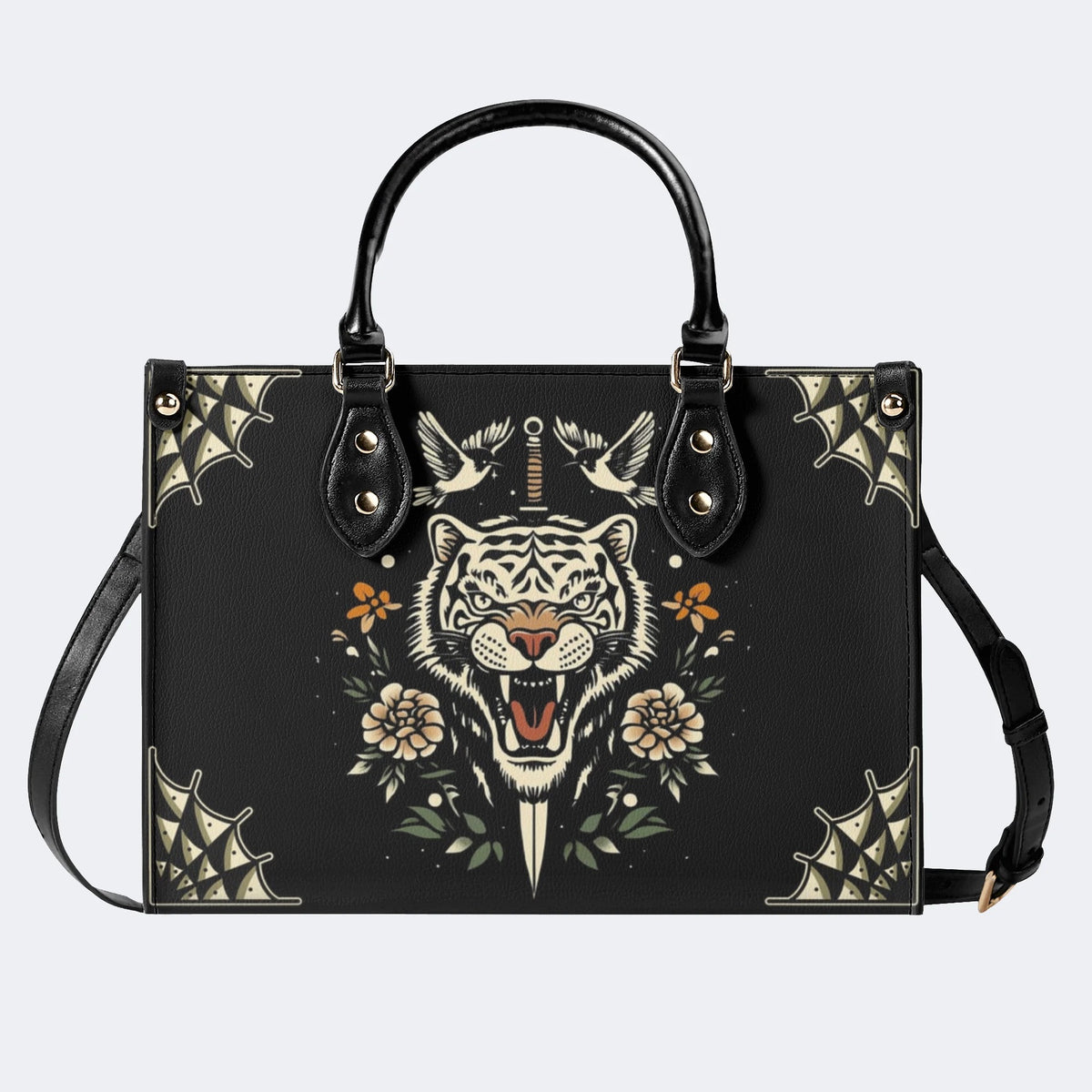 Vintage Tiger Art Print - Leather Handbag