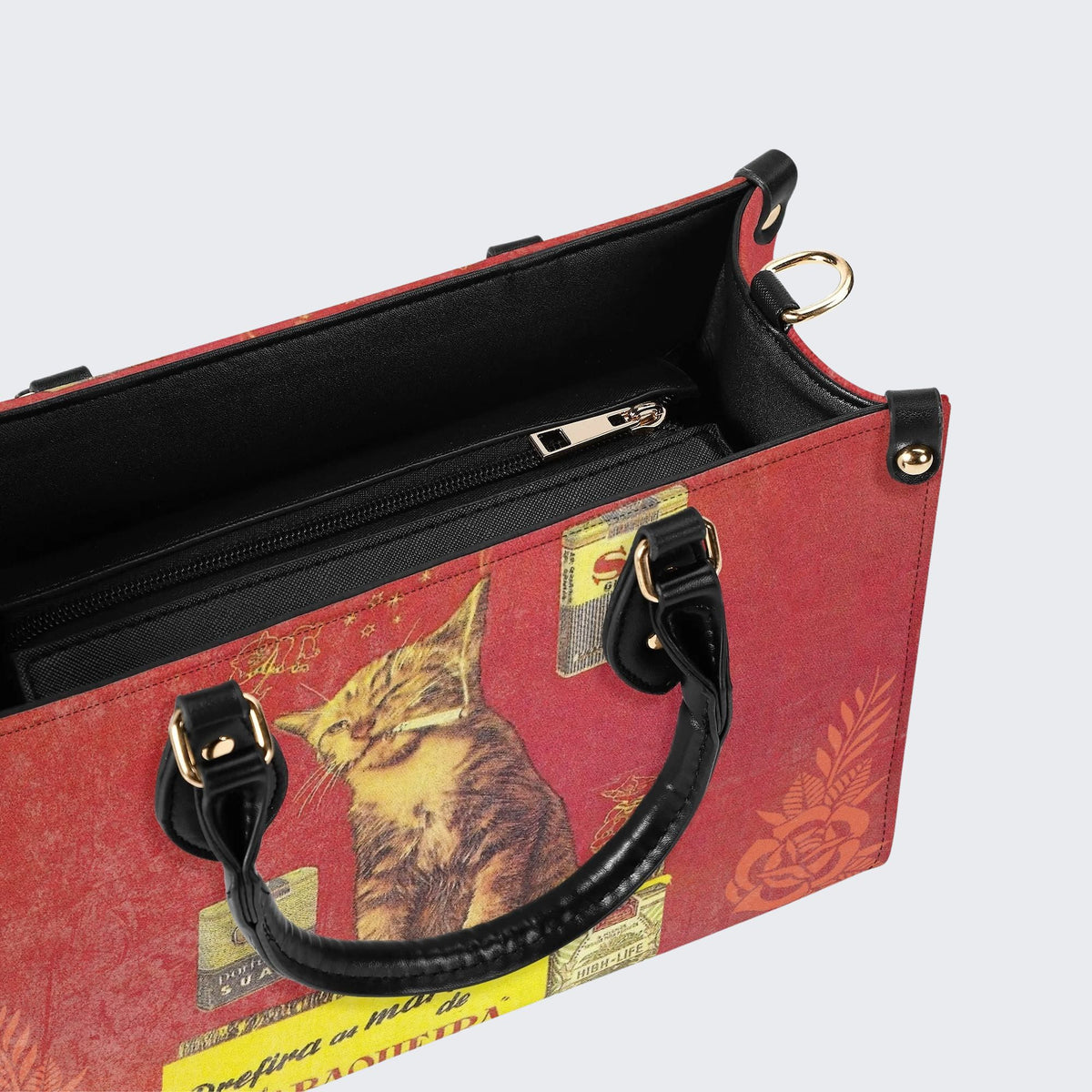 Retro Smoking Cat - Leather Handbag