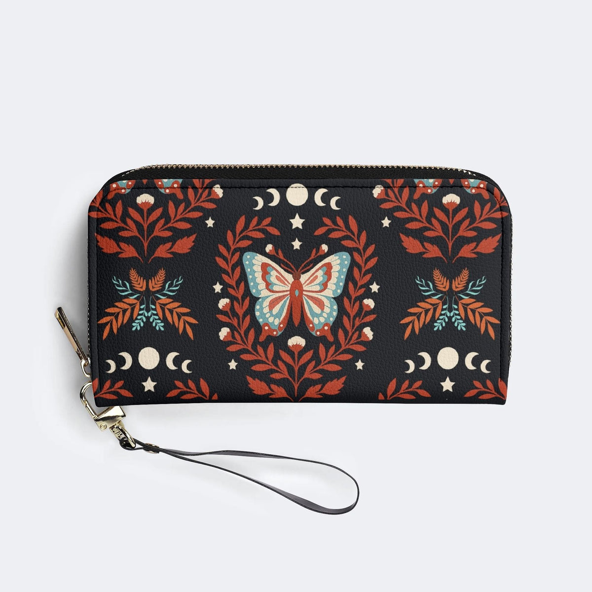 Moth And Leaf Print - Leather Wallet