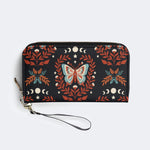 Moth And Leaf Print - Leather Wallet