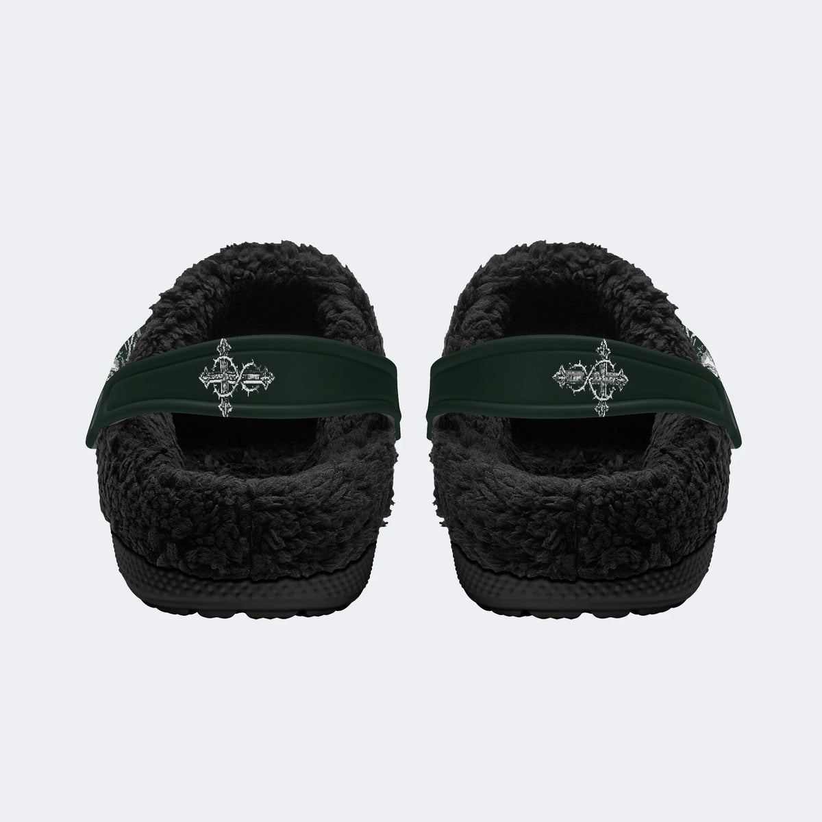 Dark Rose Skull Cross - Fur Lined Slippers/Sandals