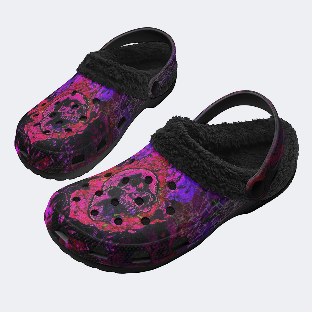 Fire Skull Print - Fur Lined Slippers/Sandals