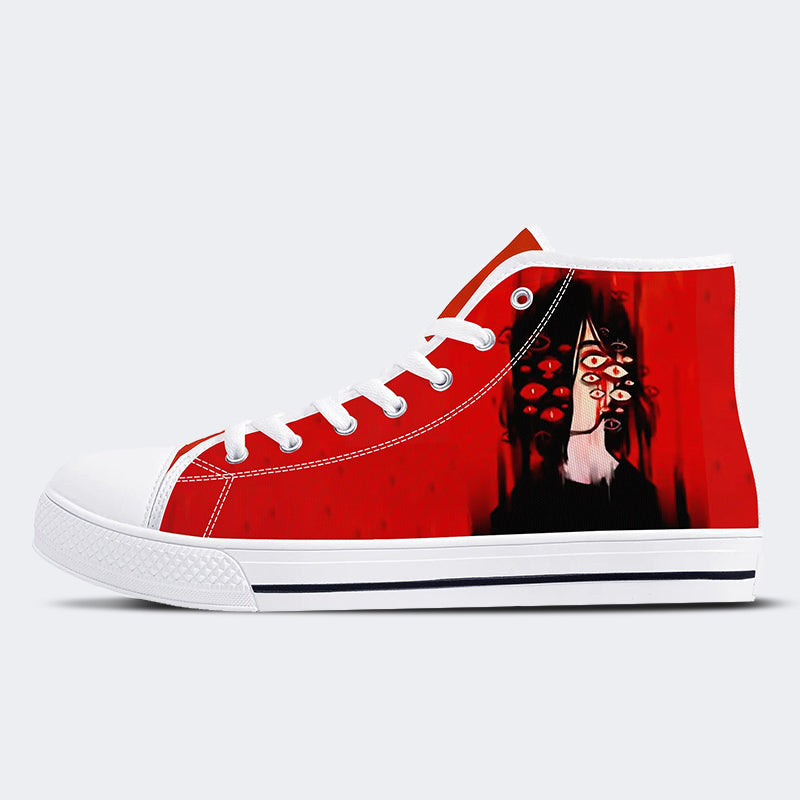 Unisex Retro Rote Figur Viele Augen Druck - High Top Canvas