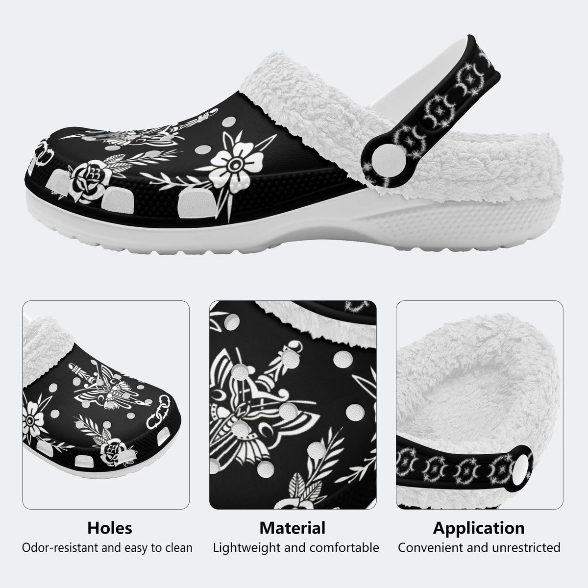 Butterfly&Sword Art Print - Fur Lined Slippers/Sandals