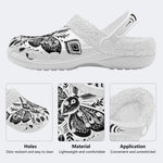 Retro Moth Floral Print - Fur Lined Slippers/Sandals