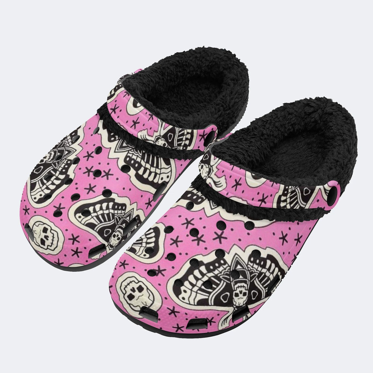 Pink Moth Skull - Fur Lined Slippers/Sandals