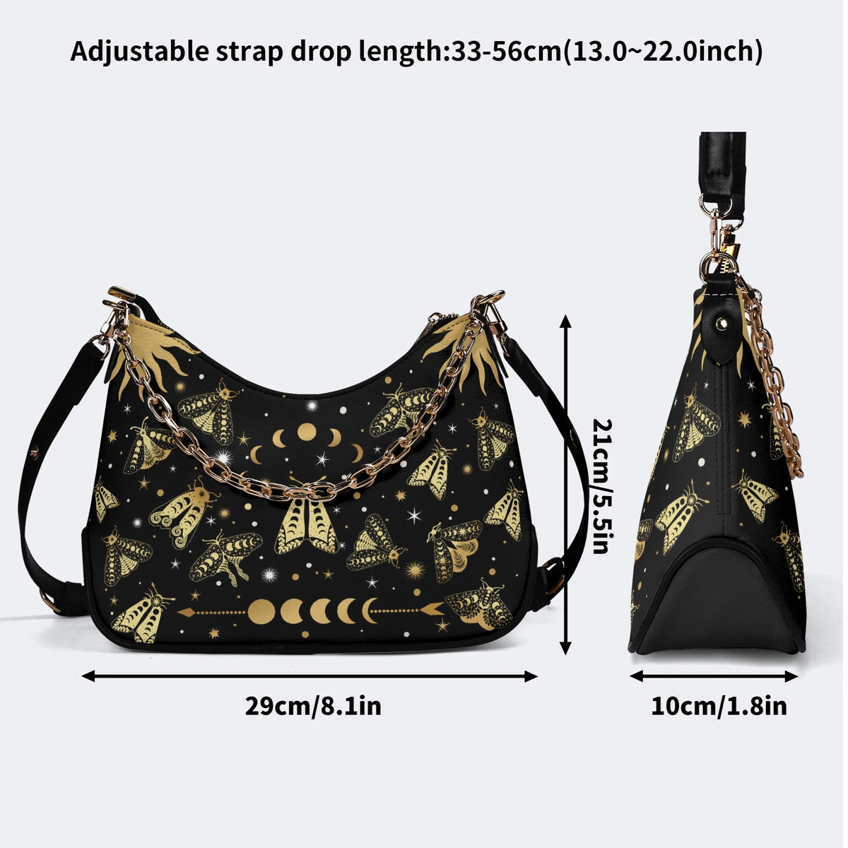 Vintage Dark Moth Print - Leather Crossbody Bag