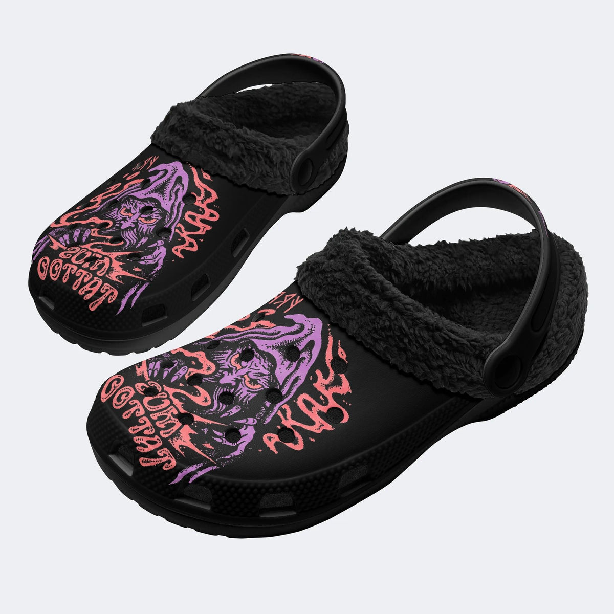 Gothic Grim Reaper Horror - Fur Lined Slippers/Sandals