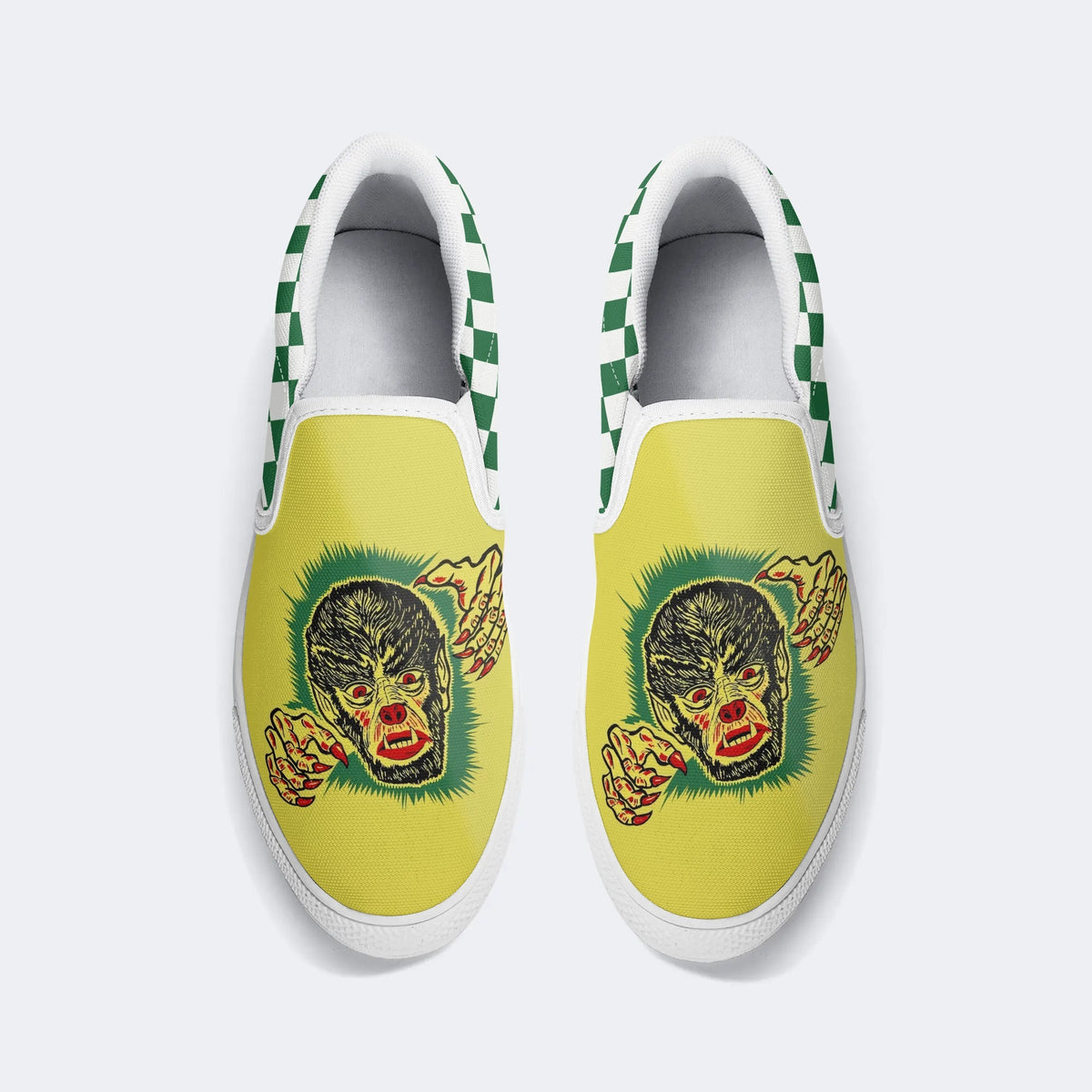 Vintage Wolfman Halloween Art - Slip On Shoes