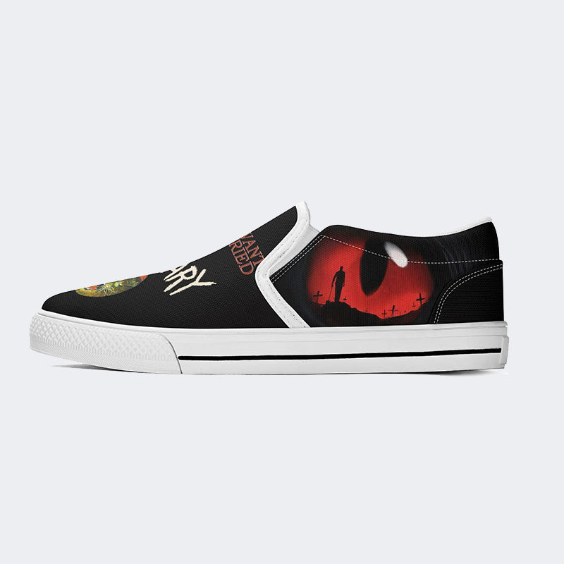 Unisex Retro PET SEMATARY Print - Slip On Shoes