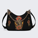 Grim Reaper Flowers Print - Leather Crossbody Bag