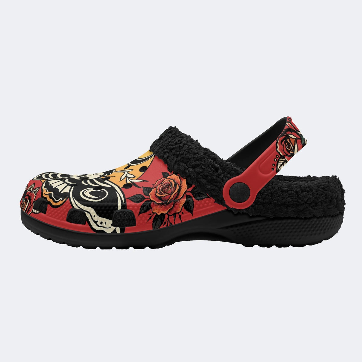 Old School Moth Rose - Fur Lined Slippers/Sandals