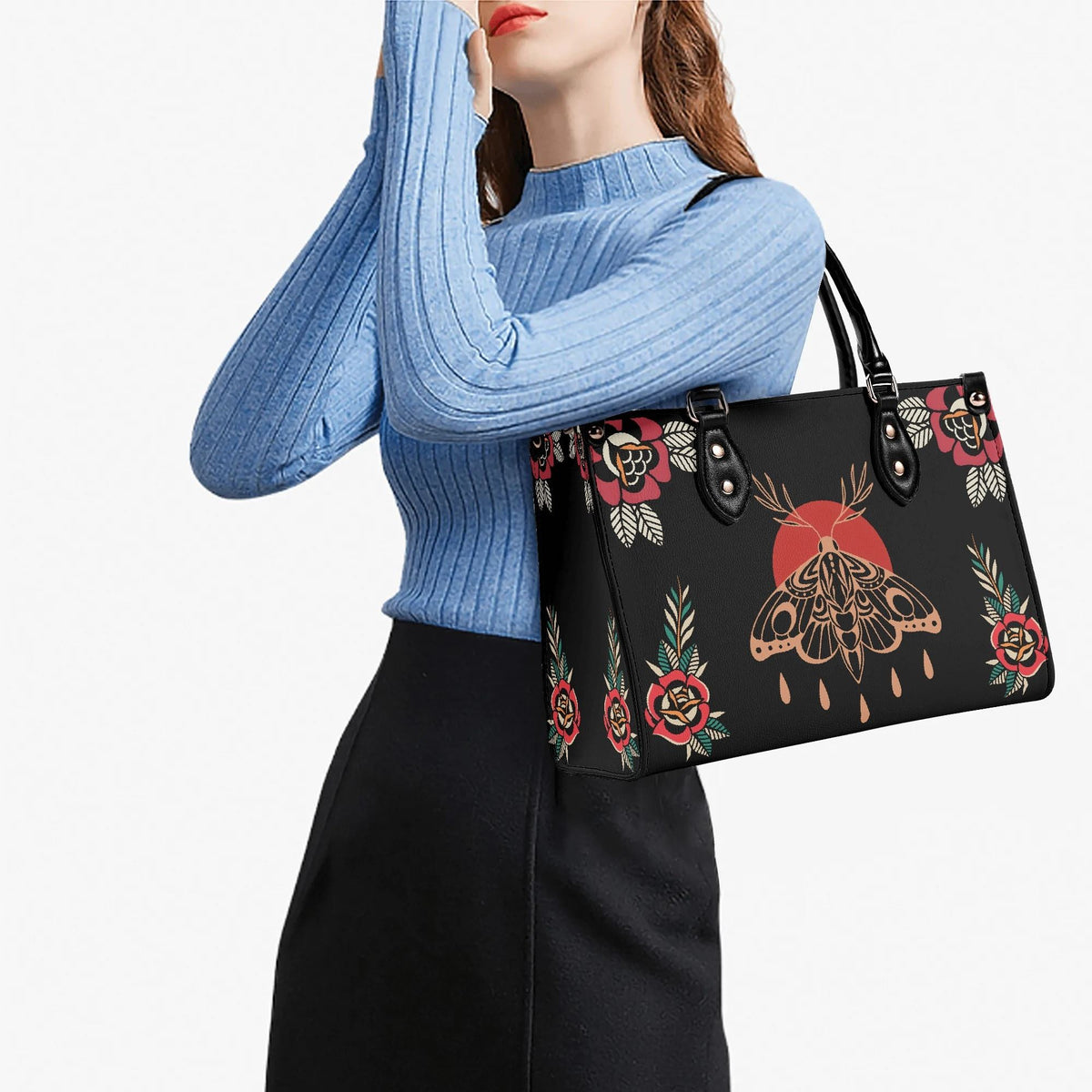 Vintage Death Moth Print - Leather Handbag