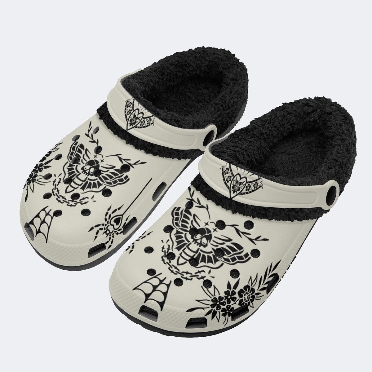 Classic Death Moth Print - Fur Lined Slippers/Sandals