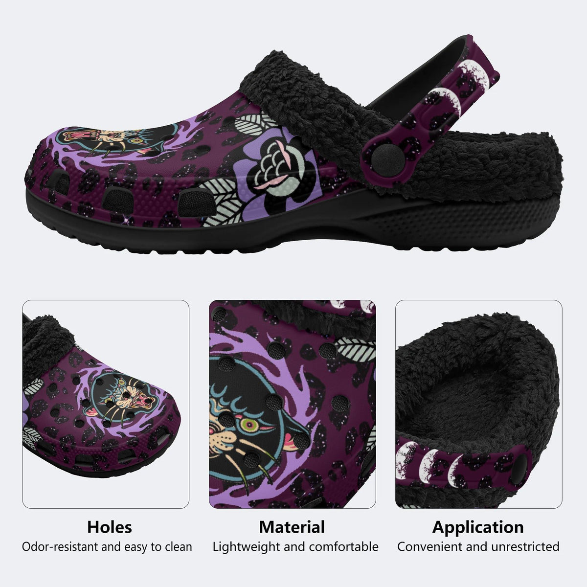 Classic Panther Print - Fur Lined Slippers/Sandals