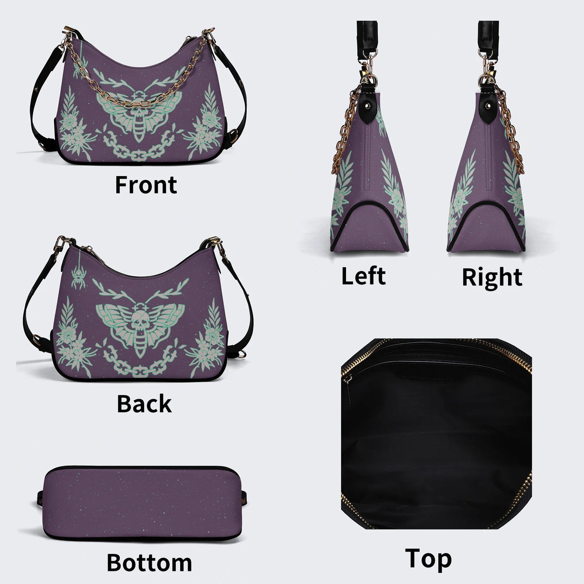 Classic Death Moth Vintage Print - Leather Crossbody Bag
