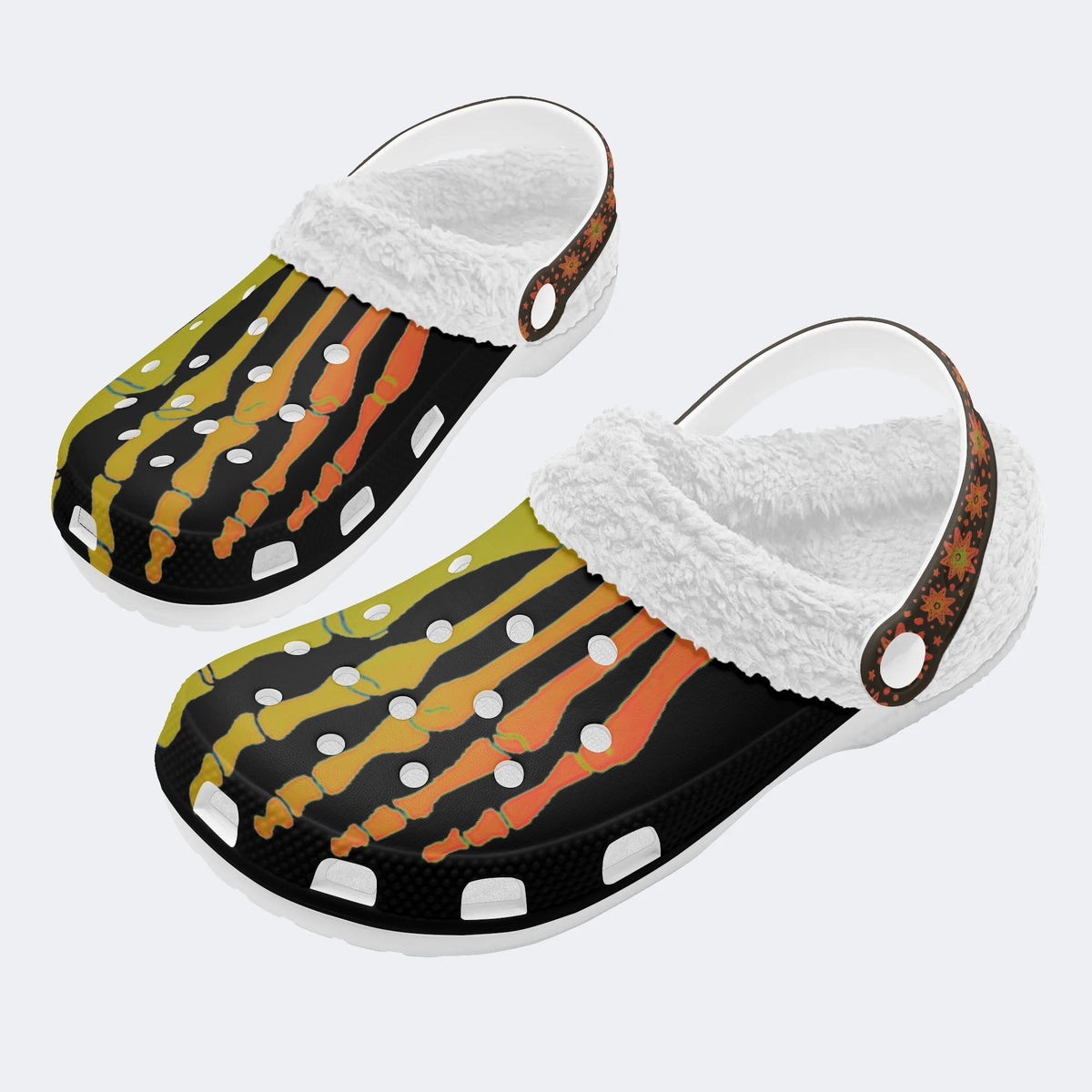 Yellow Gradient Skeleton Toes Skull - Fur Lined Slippers/Sandals