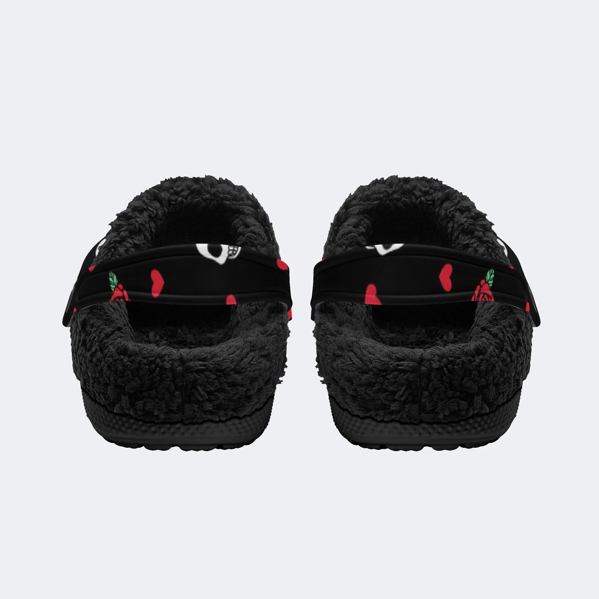 Dark Rose Skull Hearts - Fur Lined Slippers/Sandals