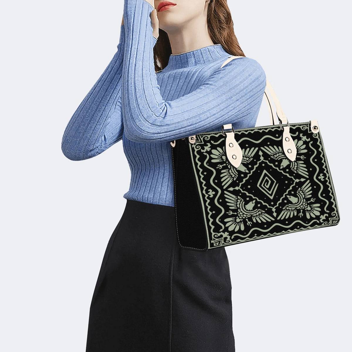 Light Green Eagle Totem - Leather Handbag
