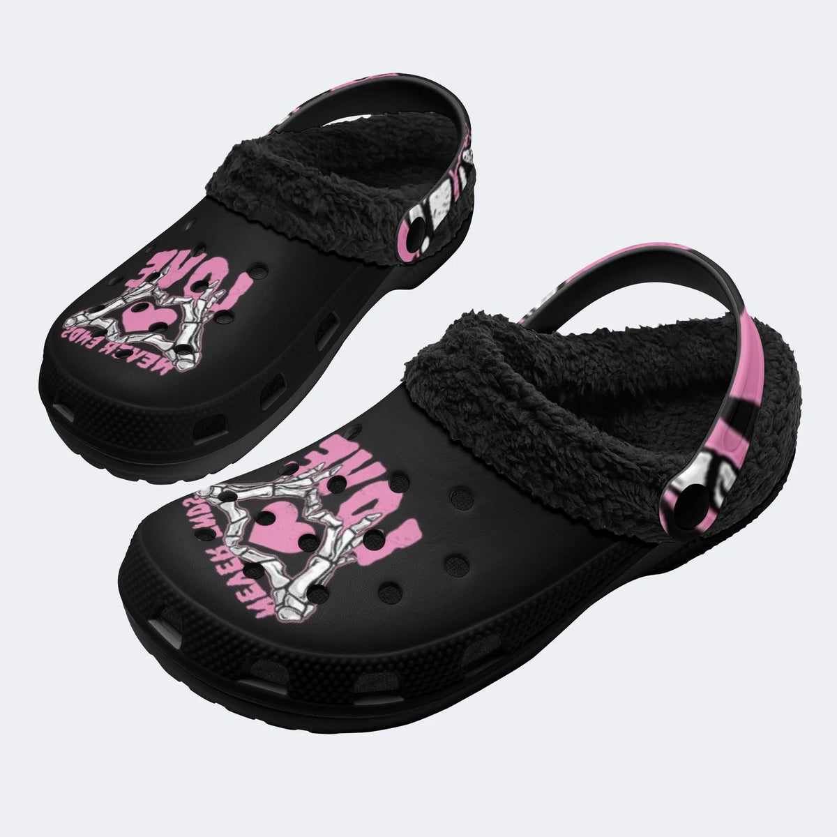 Gothic Skeleton Love Sign - Fur Lined Slippers/Sandals