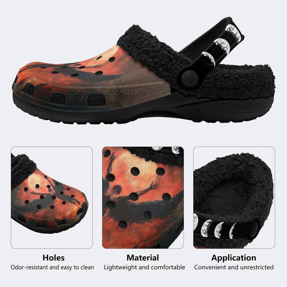 Skull Horror Print - Fur Lined Slippers/Sandals