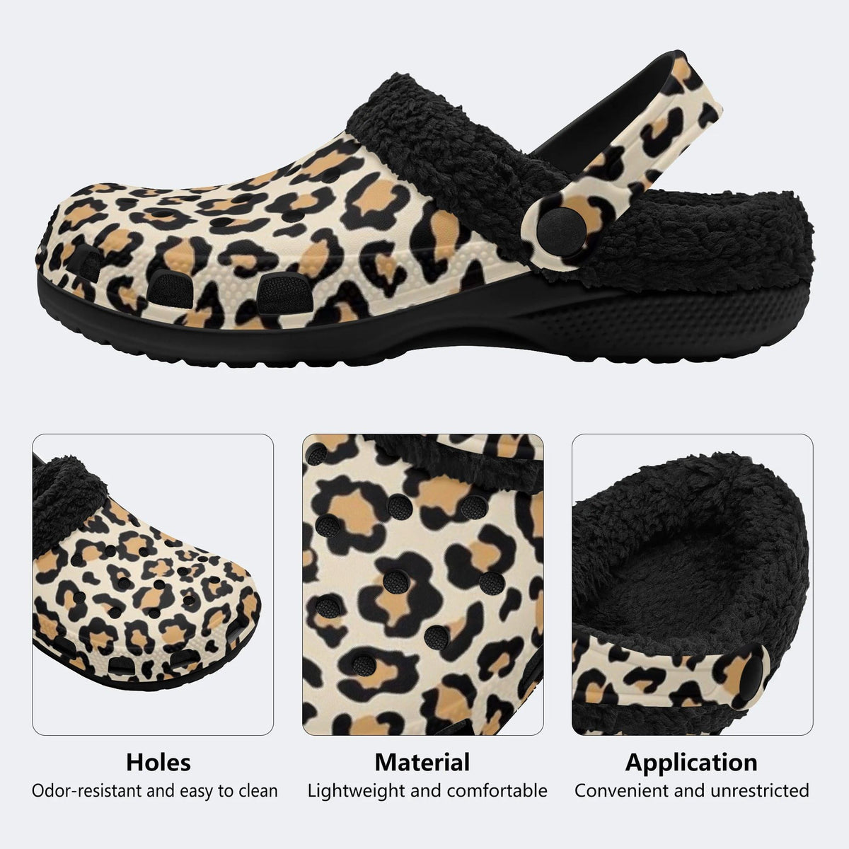 Leopard Print Pattern - Fur Lined Slippers/Sandals