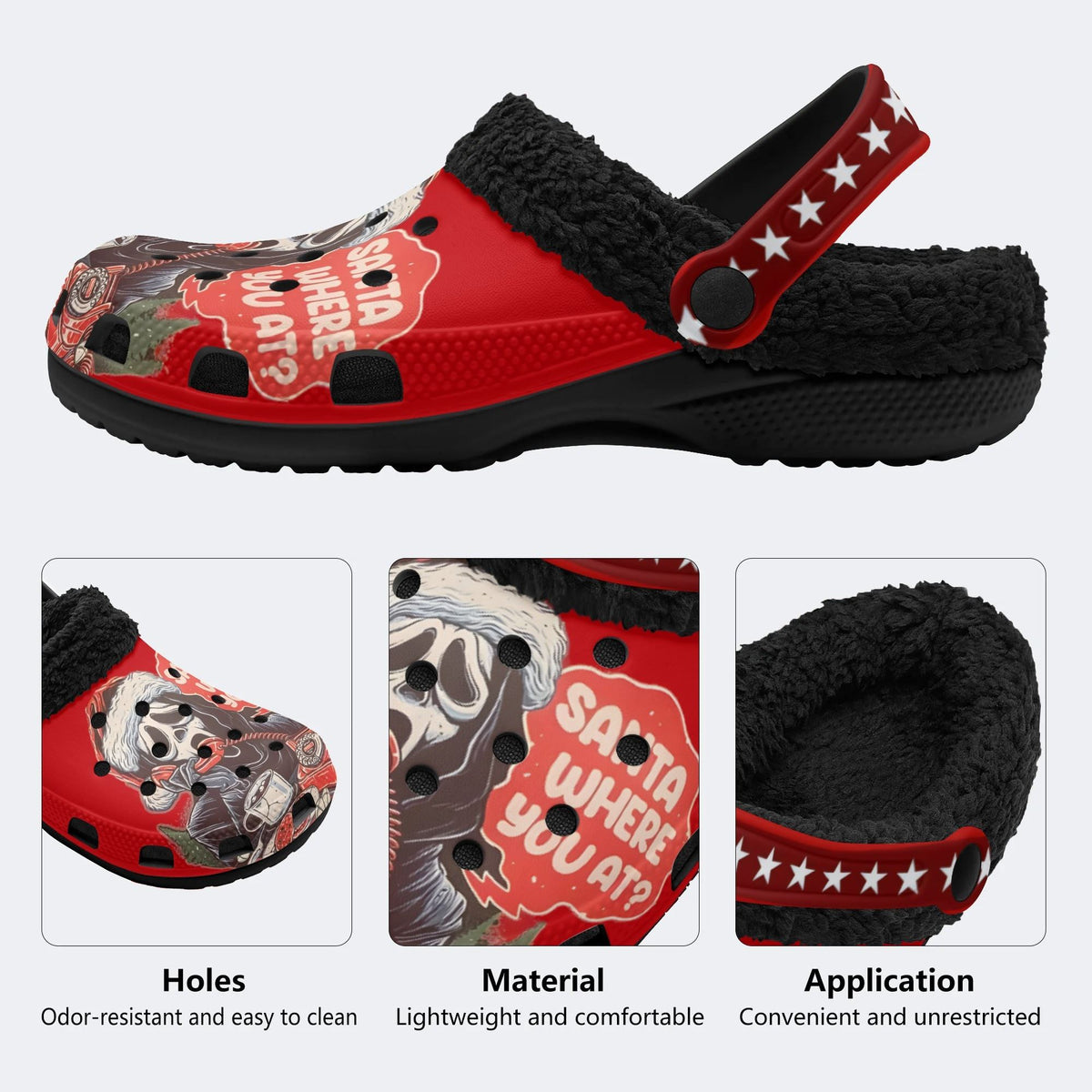 Christmas Horror Ghostface Print - Fur Lined Slippers/Sandals