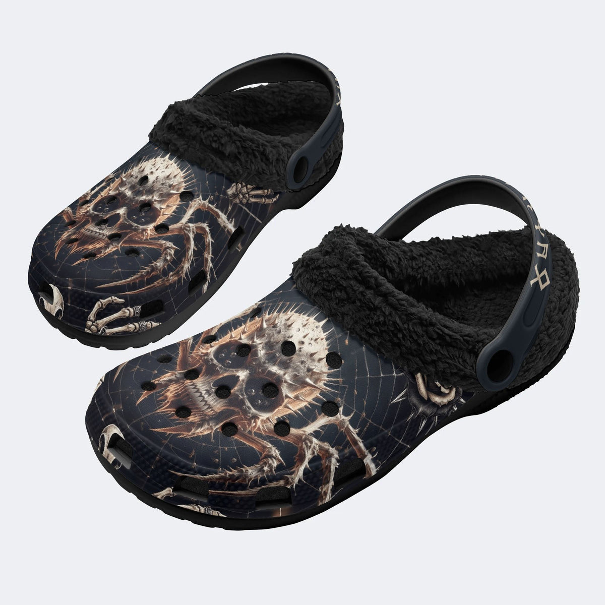 Gothic Rune Spider‑Fur Lined Slippers Sandals