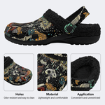 Retro Dark Mushroom Eyes Halloween Print - Fur Lined Slippers/Sandals