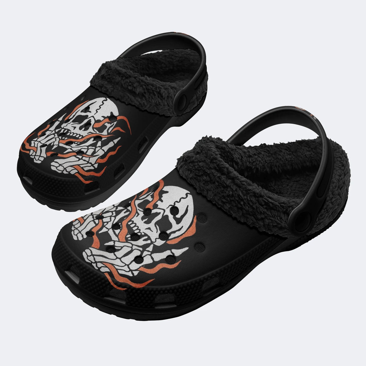 Gothic Flame Bone Skull - Fur Lined Slippers/Sandals