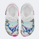 Colorful Whale And Starfish - Fur Lined Slippers/Sandals