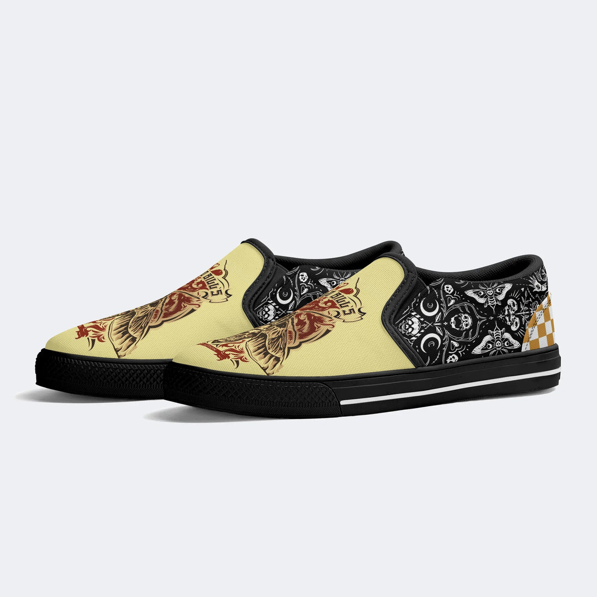 Unisex Death Moth&Skull Print - Slip On Shoes